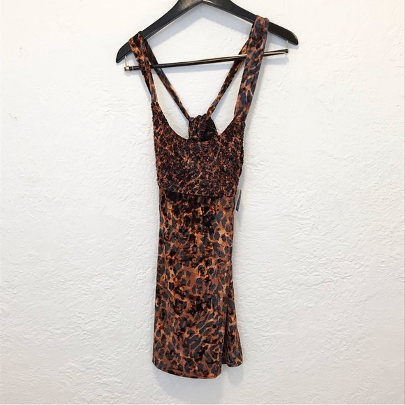 Intimately Free People Velvet Mini Dress Brown Leopard Animal Print Small - Picture 5 of 9